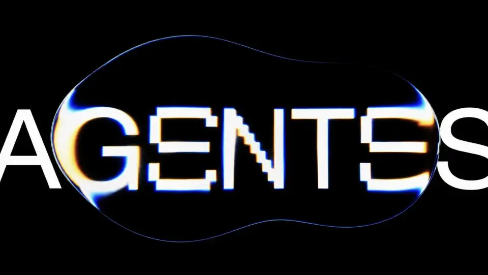 Logotipo luminoso de Agents sobre fondo negro