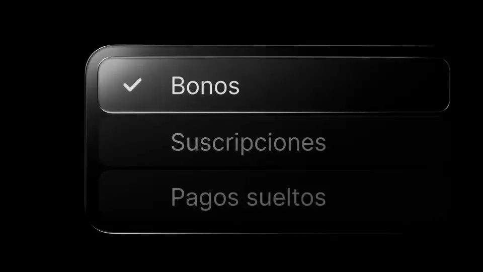 Interfaz oscura mostrando bonos, suscripciones y pagos sueltos